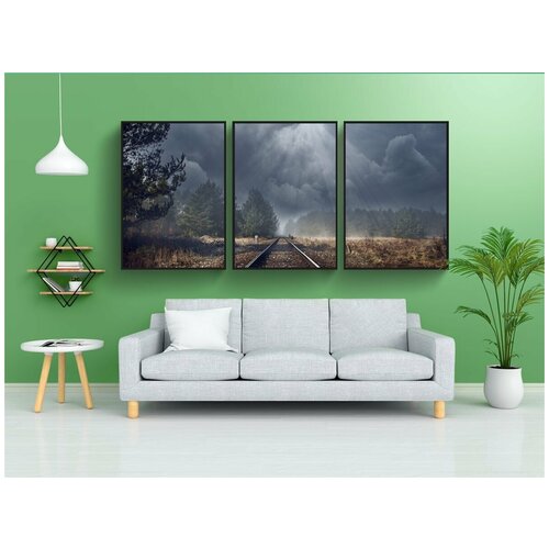 фото Набор модулных постеров для интерьера "железнодорожные пути, мрачный, отслеживать" 60x90 см. в тубусе, без рамки lotsprints