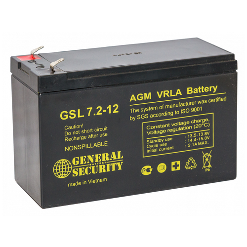 фото Аккумулятор general security gsl 7.2-12 (12v 7.2ah) для ибп, охранных систем, детских машинок