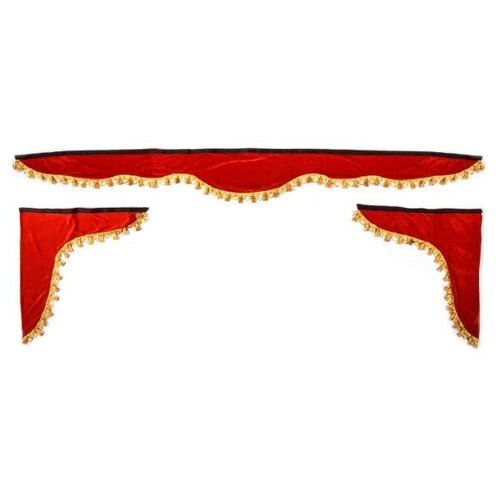Ламбрекен лобового стекла со шторками SKYWAY 210см/60*60см Красный