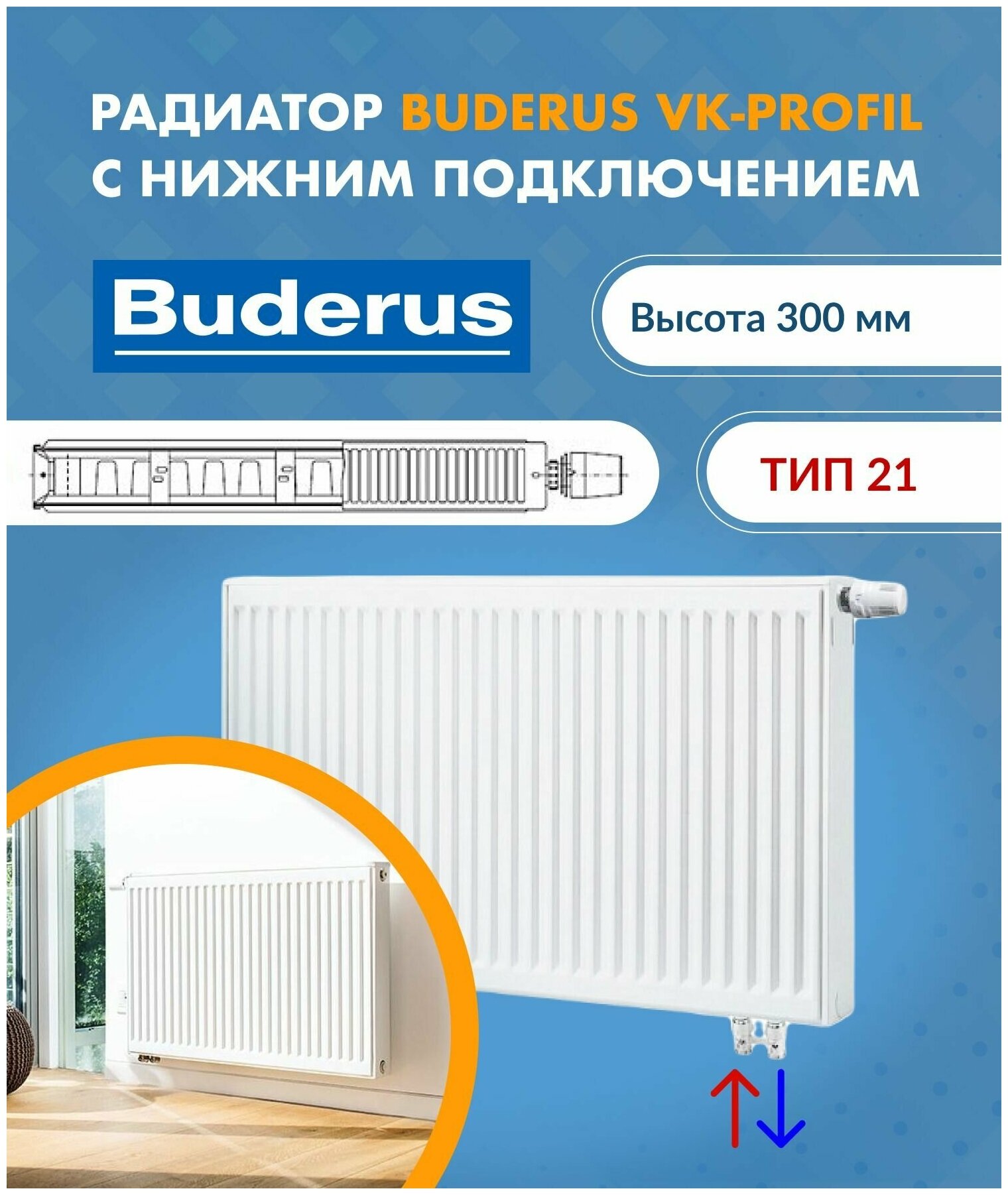 Панельный радиатор Buderus Logatrend VK-Profil 21/300/1600 7724114316AF