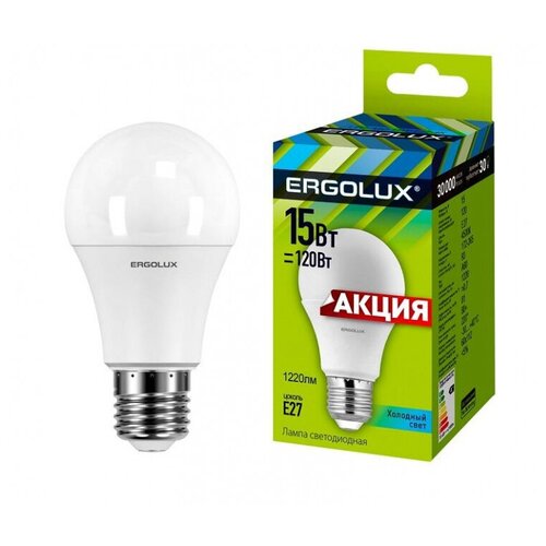 фото Лампа светодиодная ergolux led-a60p-15w-e27-4k,15вт,е27,4500к (13638) 3 штуки