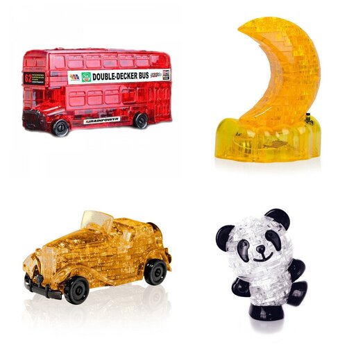 фото Подарок для детей головоломка комплект 4 пазла идея подарка ребенку день рождения автобус, месяц, машина, панда со светом iqtoy