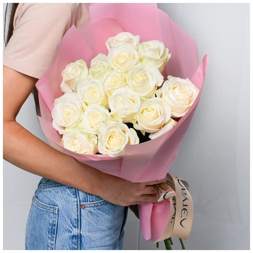 Цветы живые букет из белых роз 15 шт. 40 см.| Лэтуаль Flowers