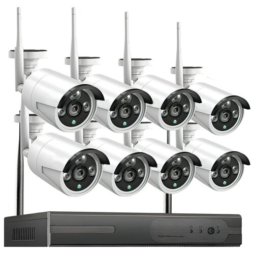 Цифровой WiFi IP комплект видеонаблюдения на 8 камер со звуком MiCam HiSecurity Longse White 3Mp