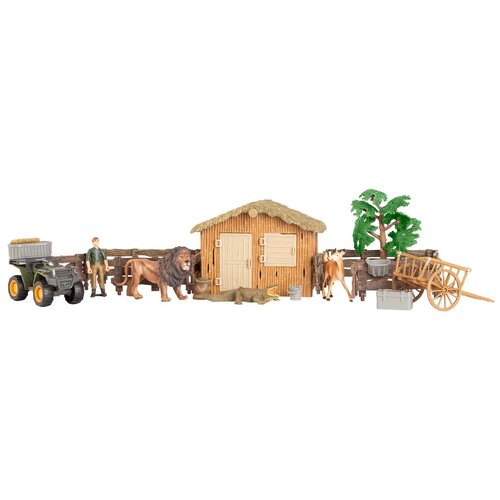 Игровой набор Masai Mara 15 предметов: Ферма, лев, крокодил, олененок, квадроцикл, фермер, инвентарь (ММ205-080)