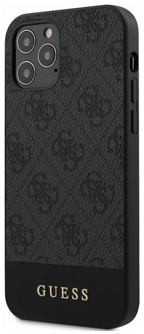 Чехол Guess для iPhone 12/12 Pro (6.1) PU 4G Stripe Metal logo Hard Grey