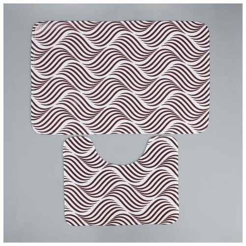 фото Доляна набор ковриков для ванны и туалета доляна «волна», 2 шт: 50×80, 40×50 см, цвет коричневый