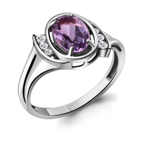 фото Серебряное кольцо aquamarine а6932404а с фианитом и аметистом diamant-online