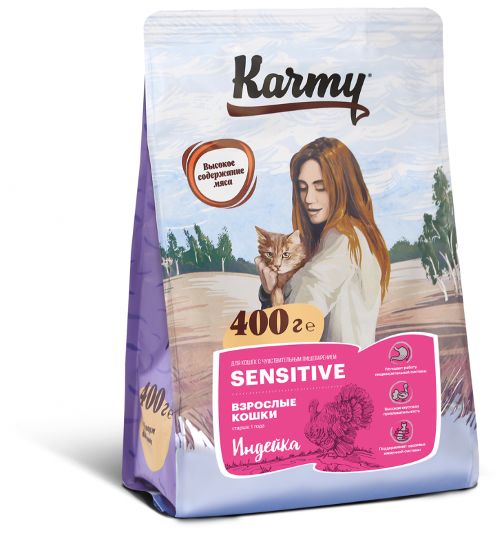 Karmy корм для взрослых кошек, деликатное пищеварение, индейка 400 гр (2 шт)