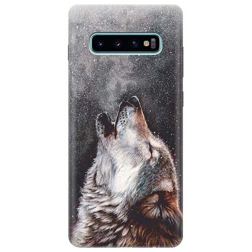 фото Ультратонкий силиконовый чехол-накладка для samsung galaxy s10+ с принтом "морозный волк" gosso