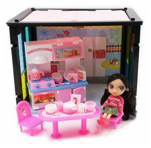 Игровой набор Abtoys В гостях у куклы "Модный дом" в наборе с куклой и мебелью, 50 деталей