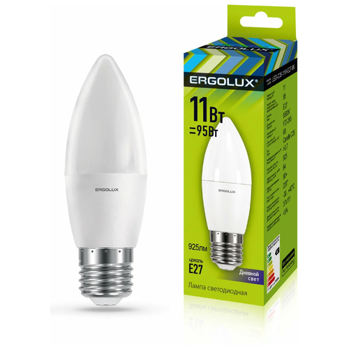 Лампочка ERGOLUX LED-C35-11W-E27-6K Свеча 11 Вт, E27, белый