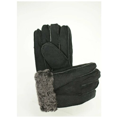 фото Перчатки мужские зимние happy gloves кожаные цвет черный с серым мехом размер l