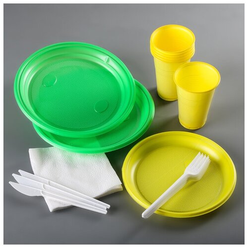 Набор одноразовой посуды «Светофор», 3 персоны, цвет микс