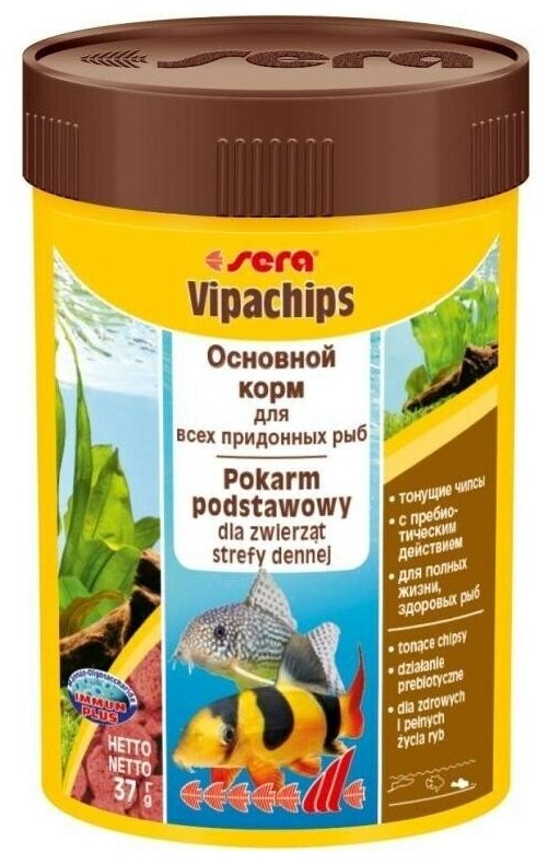 Корм для рыб Sera Vipachips 250мл, чипсы для донных рыб с водорослью спирулина