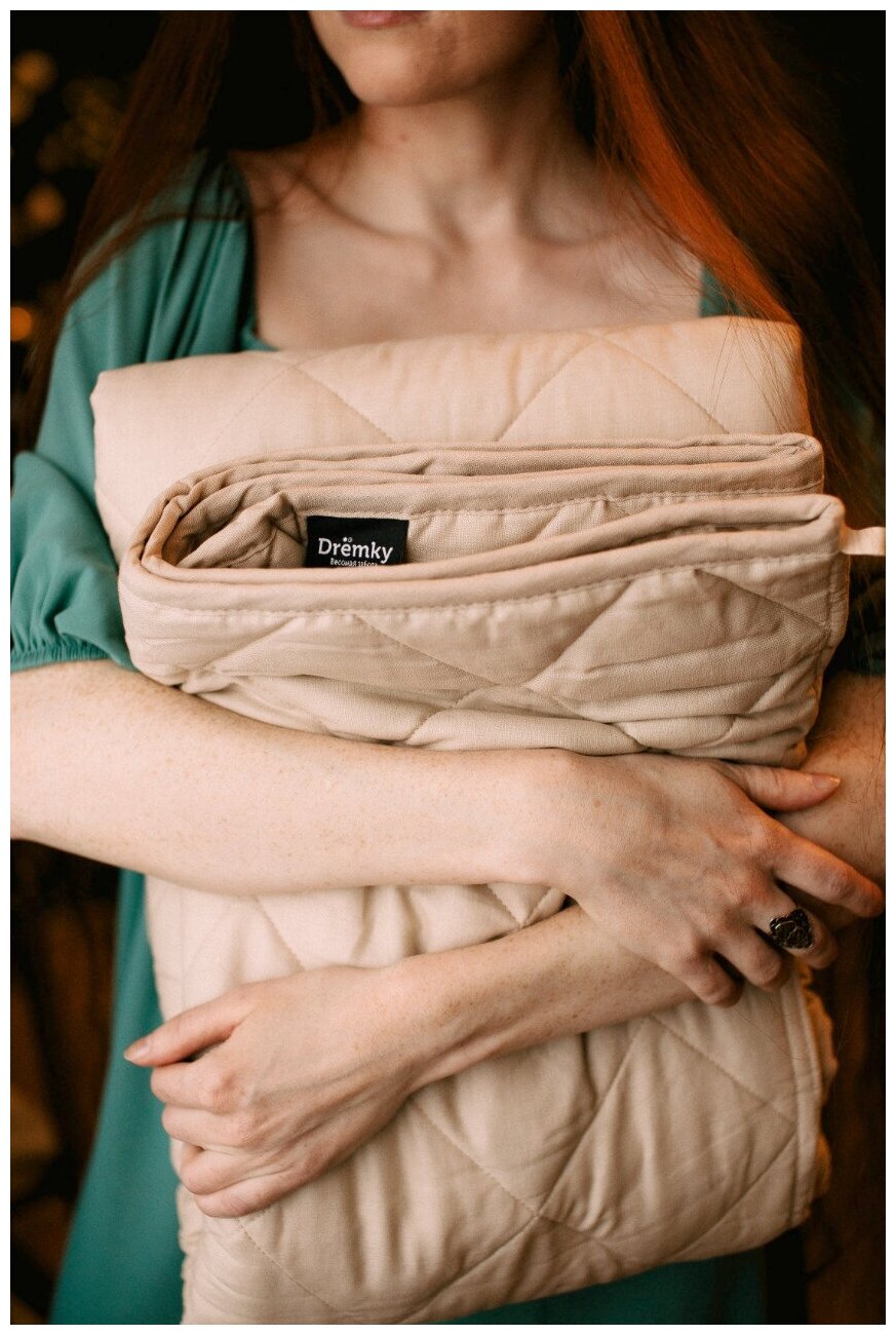 Тяжёлое одеяло Дрёмки 150х200, вес 13 кг, натуральный лён + стеклянные гранулы - утяжеленное гравитационное одеяло 1,5 спальное для улучшения сна - фотография № 1
