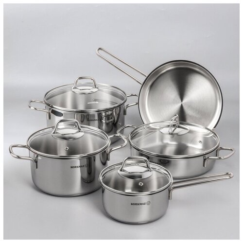 Набор посуды 5 предметов: Кастрюля 2 л, 3,5 л, 5,5 л; жаровня 3 л; сковорода 24x5 см Perla 4783247