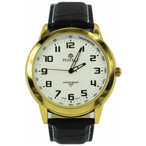 фото Perfect часы наручные, мужские, кварцевые, на батарейке, кожаный ремень, черный, японский механизм c505-2
