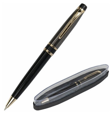 Ручка подарочная шариковая BRAUBERG Sonata, синяя, корпус золотистый с черн, линия 0,5мм, 143483