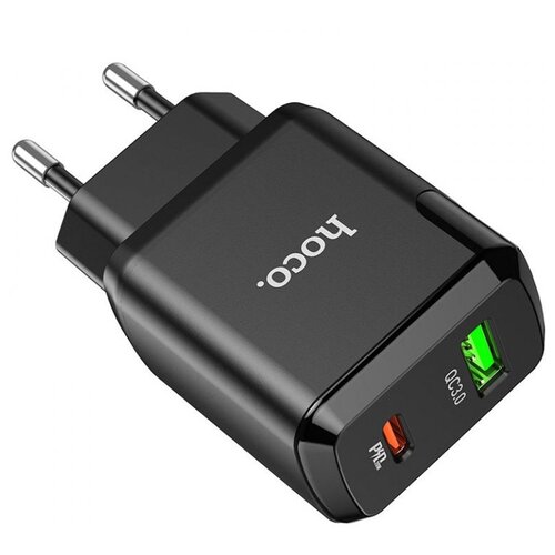 фото Сетевое зарядное устройство быстрое pd+qc 3.0 usb+usb type- c hoco n5 favor - черное