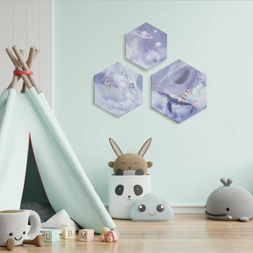 Модульные картины для интерьера на стену шестиугольная Flying whales CANVAS