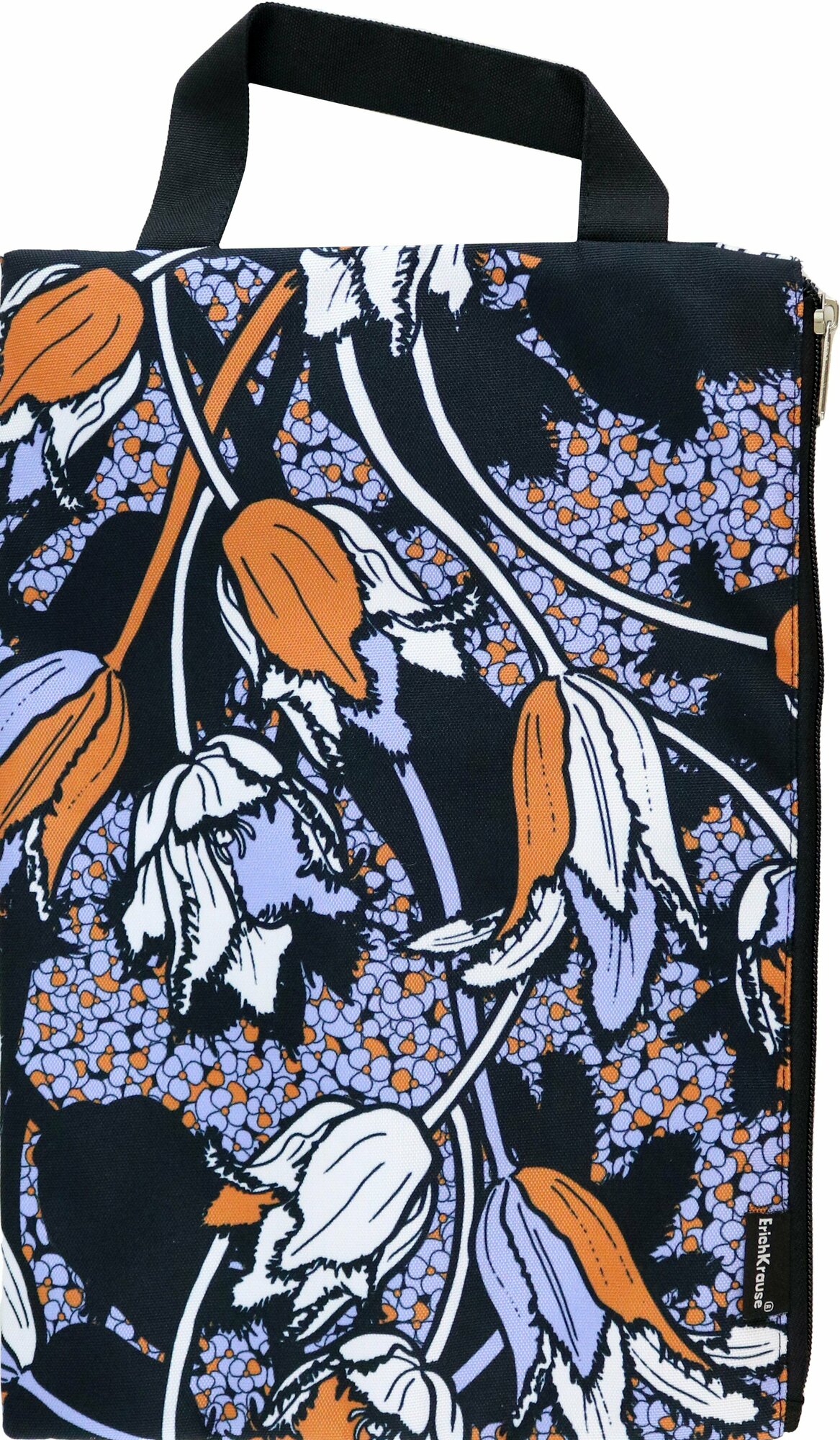 Папка текстильная на молнии Tulips, вертикальная, с ручкой, A4 Erich Krause - фото №2
