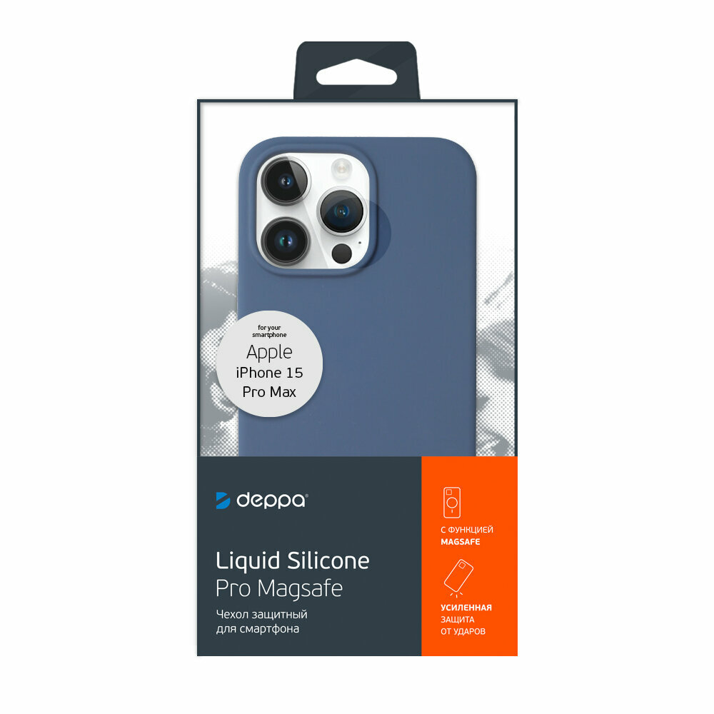 Чехол Liquid Silicone Case Pro Magsafe для Apple iPhone 15 Pro Max, синий, Deppa, Deppa 88442