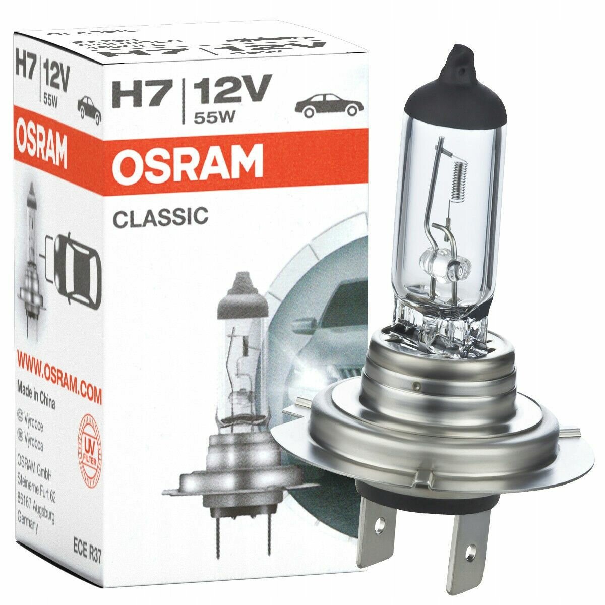 Лампа автомобильная галогенная Н7 Osram серия CLASSIC 64210 55W 12V PX26d