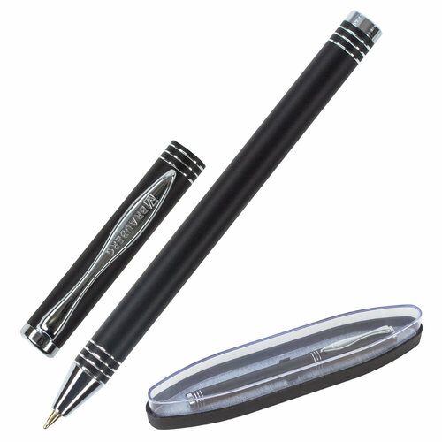 Ручка подарочная шариковая BRAUBERG Magneto, синяя, корпус черный с хромированными деталями, линия письма 0,5 мм, 143494 упаковка 2 шт.