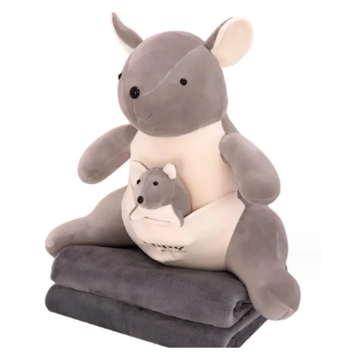 Мягкая игрушка Кенгуру с пледом серая, 55 см мягкие игрушки hansa кенгуру с детенышем 110 см