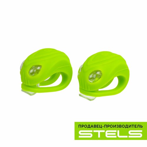 Фонари декоративные для велосипеда STELS JY-267-18, передний с 2 белыми, задний с 2 красными светодиодами, зеленые NEW (item:030)