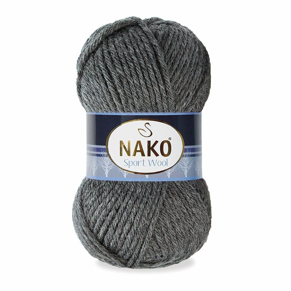 Пряжа Sport wool Nako, тем. серый меланж - 193, 25% шерсть, 75% премиум акрил, 5 мотков, 100 г, 120 м.