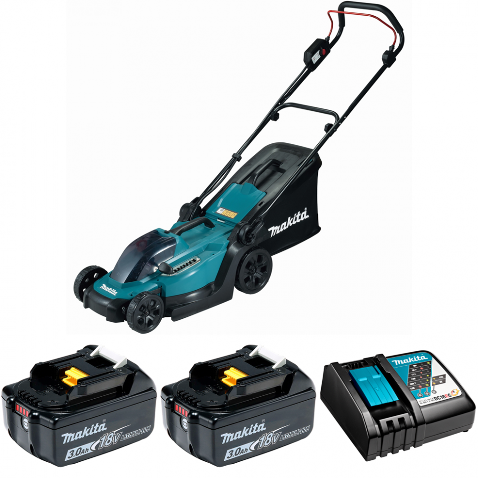 Аккумуляторная газонокосилка Makita DLM330RFE 18V, 2x3.0Ah, DC18RC, Li-Ion