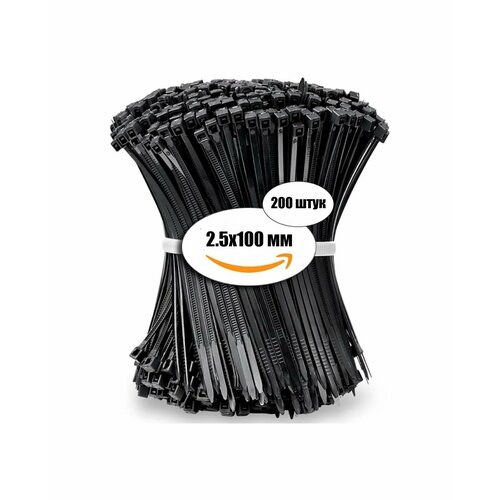 Кабельные стяжки хомуты 200 шт 25x100 мм пластиковые черные 299₽