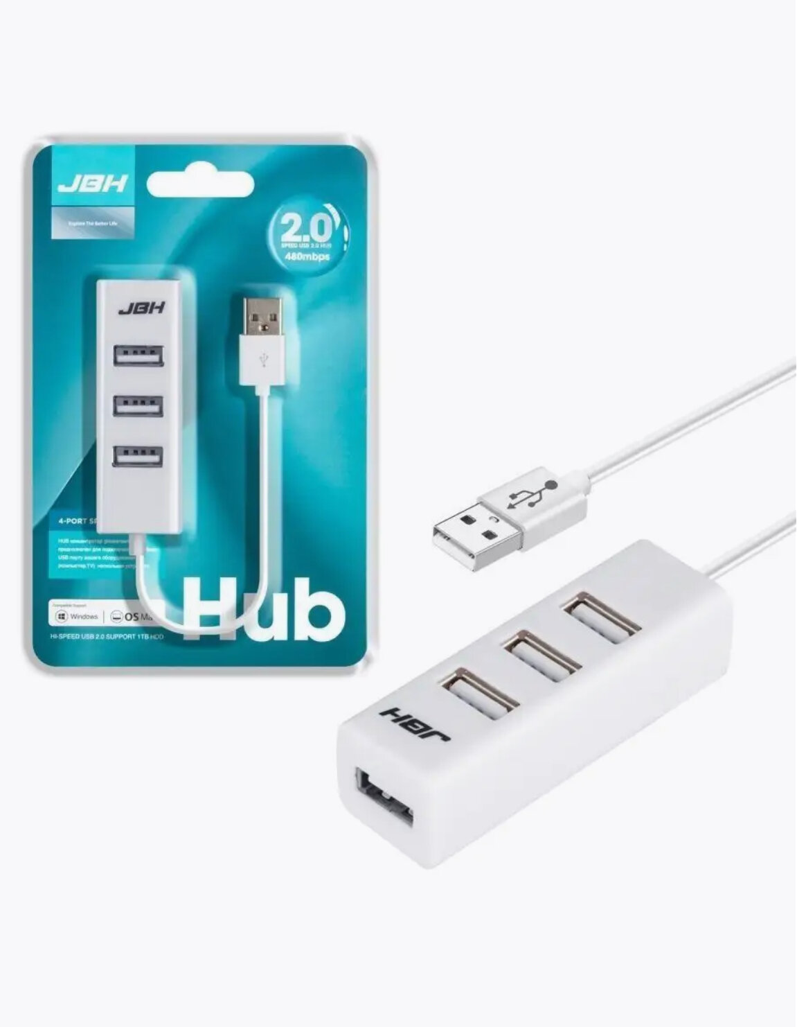 USB Hub 4-Port - разветвитель для увеличения количества USB-портов (Черный)