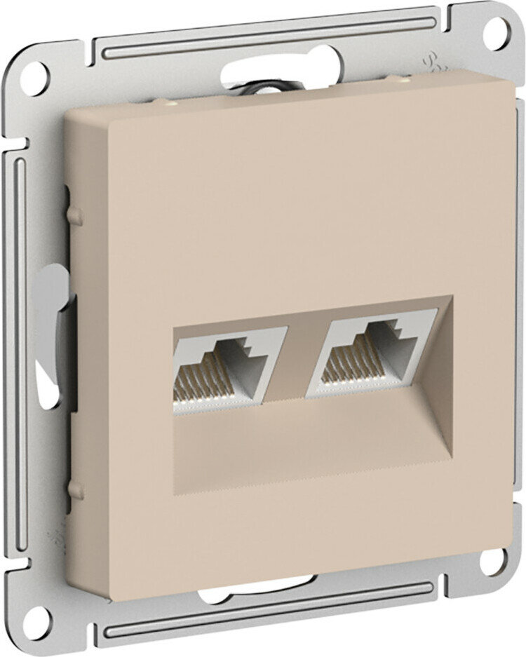 Розетка информационная RJ45 двойная категория 5e Schneider Atlas Design (Песочный)