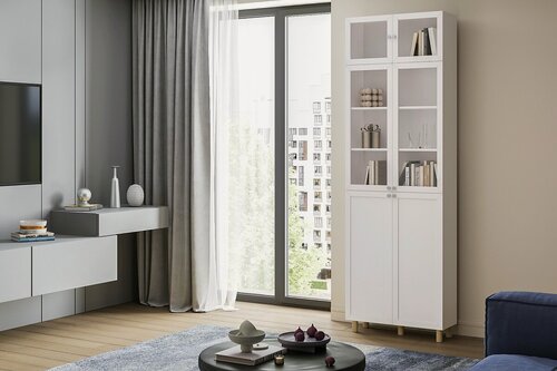 Изображение товара Шкаф книжный стеллаж Билли Сканди Billy по мотивам Икея Ikea с антресолью - 21 80x30x244 для книг двухдверный