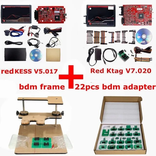Онлайн 2,80 EU Red Kess V5.017 OBD2 Manager Remap Kit KTAG V7.020 4 светодиода BDM Frame 22 шт. Адаптеры K-TAG 2.25 ECU Flash Tool, KESS KTAG 22 FRAME
