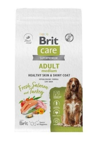Brit Care Сухой корм Care Dog Adult M Healthy Skin Shiny Coat с лососем и индейкой для взрослых собак средних пород 5066353 3,000 кг 63724 (1 шт)