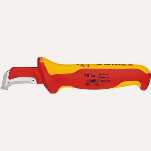Изображение товара Нож для удаления изоляции Knipex KN-9855SB VDE 1000V, с "пяткой", нержавеющая хирургическая сталь, L-180 мм, диэлектрический