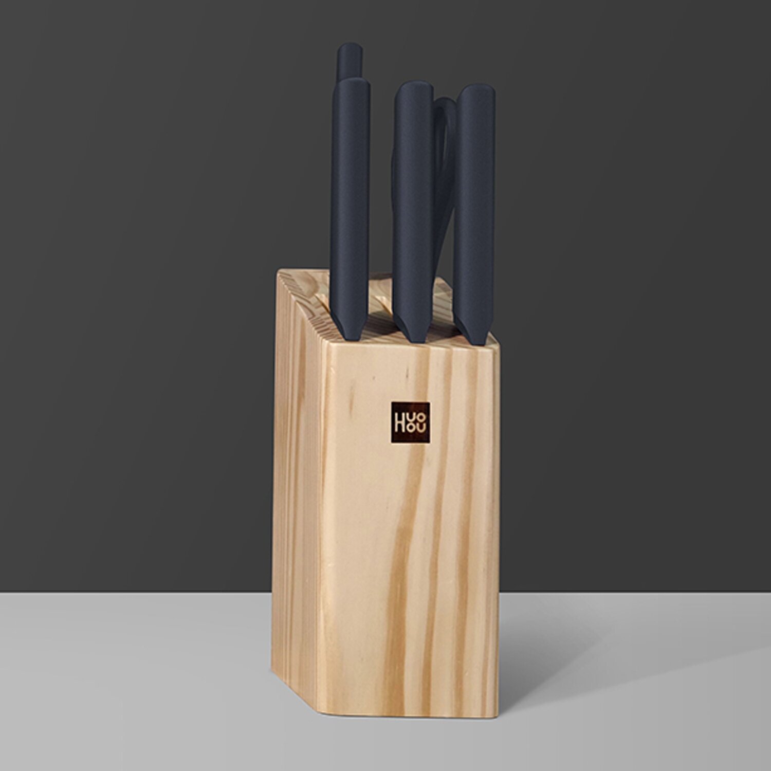 Кухонные Ножи Xiaomi Ножи Mijia HUOHOU кухонный из нержавеющей стали (5 предметов+органайзер) HU0057 черные