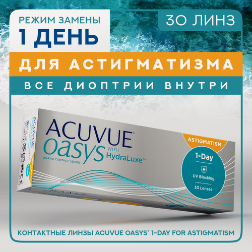 Изображение товара Контактные линзы Acuvue OASYS 1-Day with HydraLuxe for Astigmatism, 30 шт, R 8,5, D -1, CYL: -2,25, AХ: 90