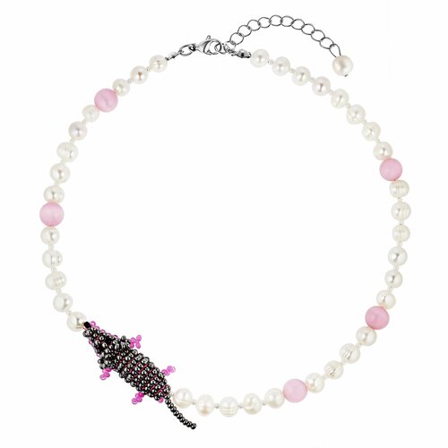 Колье ALLUMER, керамика, хрусталь, жемчуг пресноводный, длина 36 см, light blue