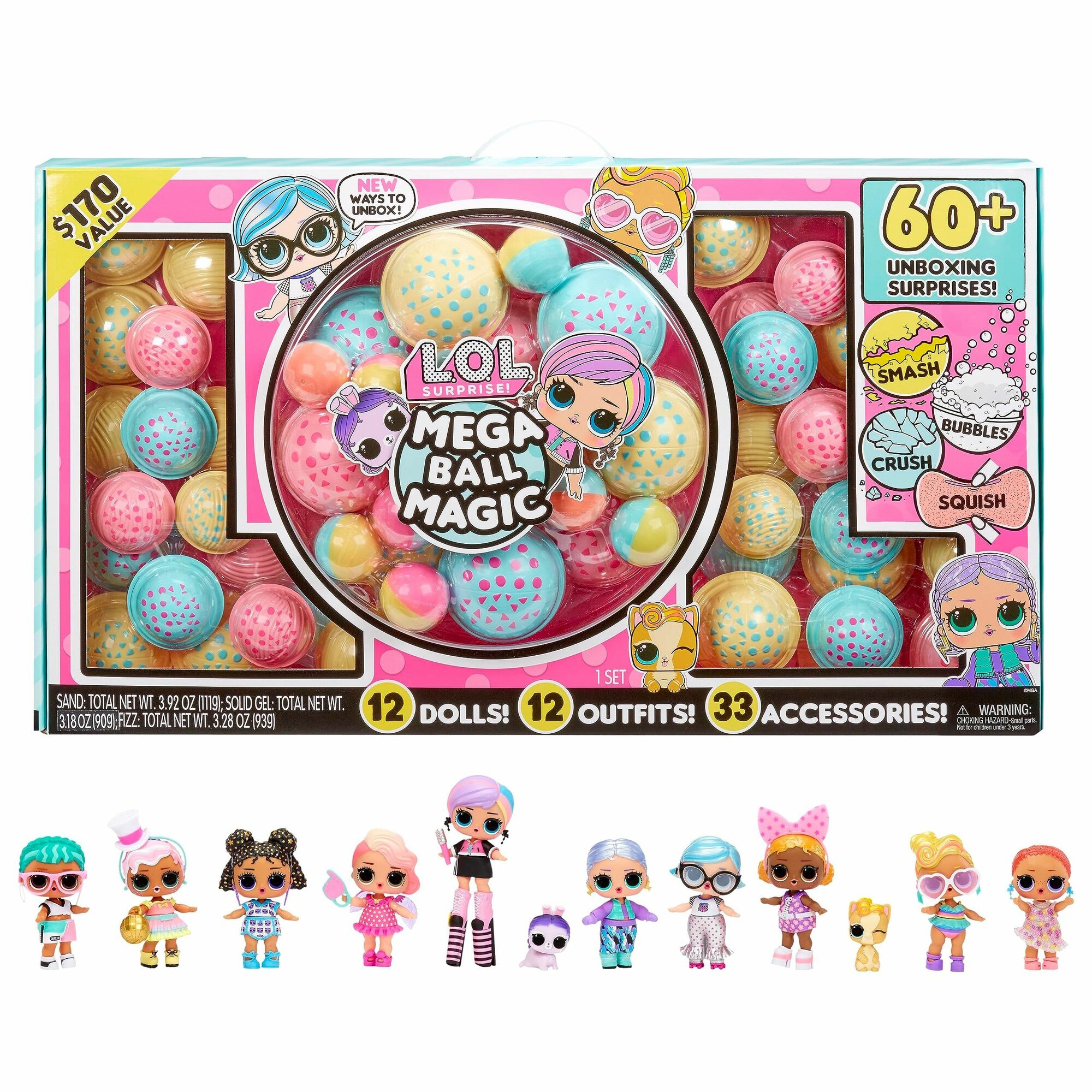 MGA LOL Surprise Mega Ball Magic / Детская модная кукла blind box toy с 60 сюрпризами, включая 12 кукол, кукла лол