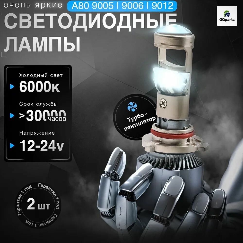 Светодиодные лампы RuZoom HB3/HB4 с линзой LED A80, мини линзы, комплект 2 шт.