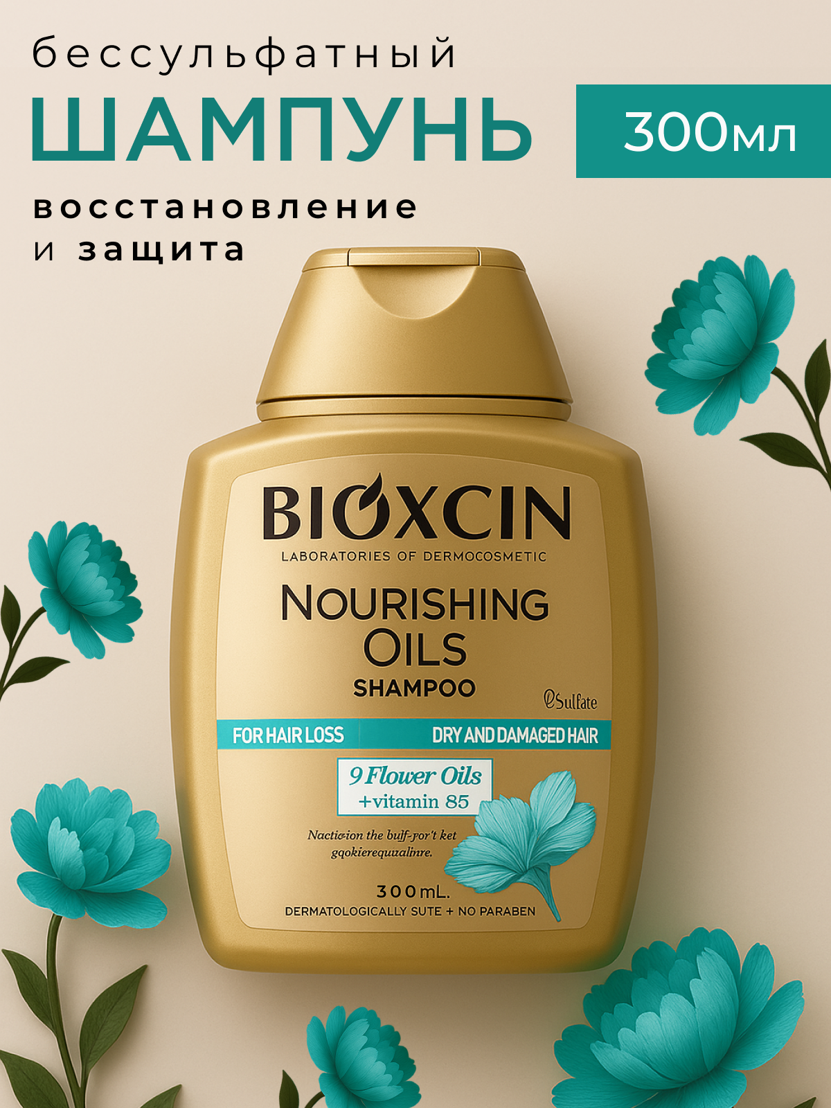 Бессульфатный шампунь Bioxcin "Питательные масла", для глубокого восстановления, гипоаллергенный, 300 мл