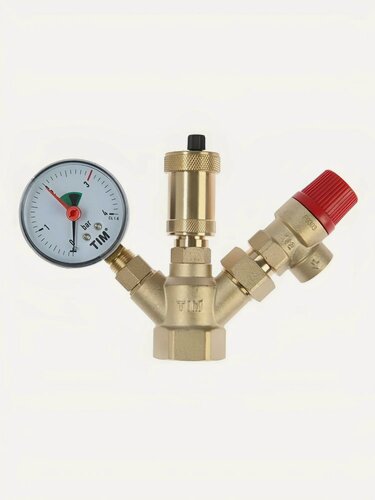 Изображение товара Группа безопасности 1" ВР MINI 3 бар JH1024-3 TIM автоматический воздухоотводчик, манометр, предохранительный клапан