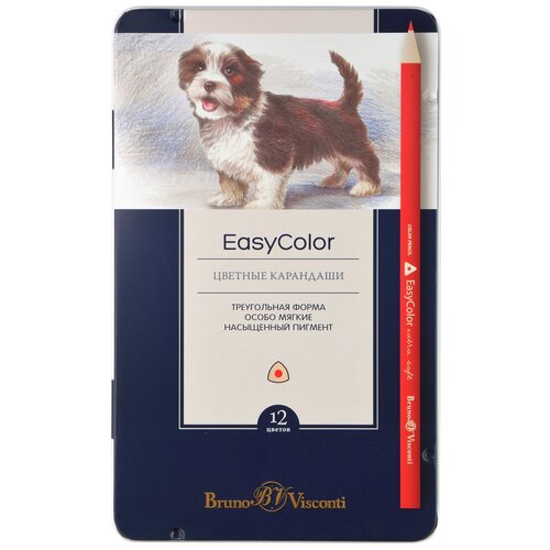 Карандаши цветные EASYCOLOR, 12 ЦВ, В металлической коробке C ложементом