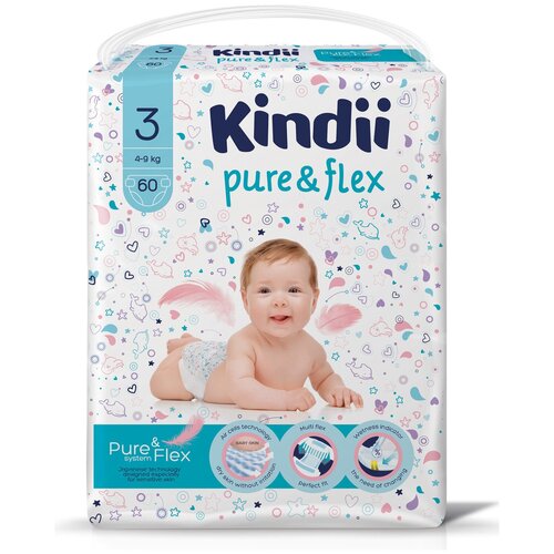 KINDII PURE &FLEX Подгузники одноразовые для детей 3 M mega-pack 60шт