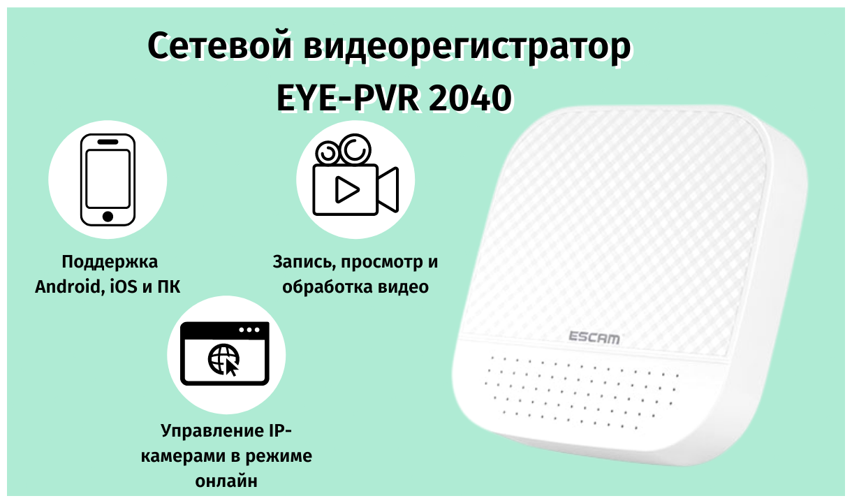 Сетевой видеорегистратор NVR SAFEBURG EYE-PVR 2040 для записи IP камер видеонаблюдения по интернету онлайн не автомобильный 4 канальный